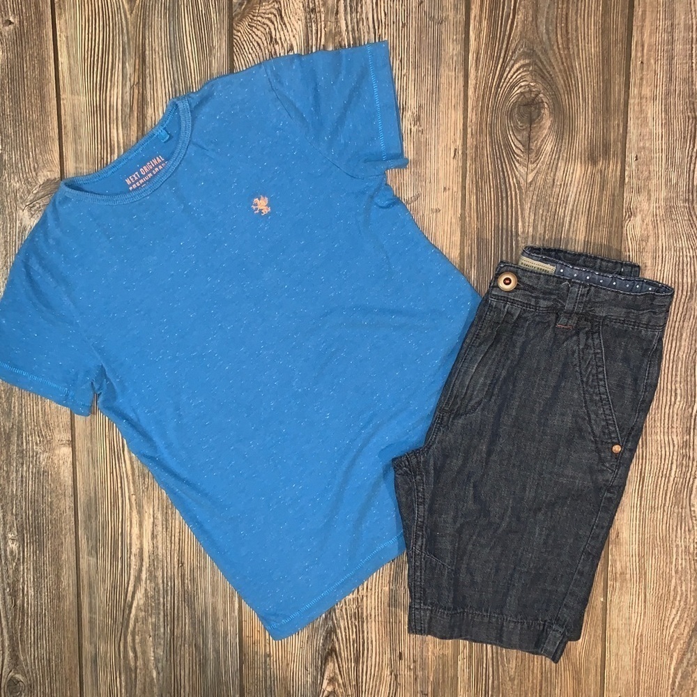 Next Blue Tee and Shorts Comfy School Clothes Size 8 Boys Set Playground